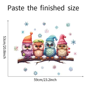 Größentabelle für Weihnachts-Eulen-Wandaufkleber mit den Maßen 53x59cm