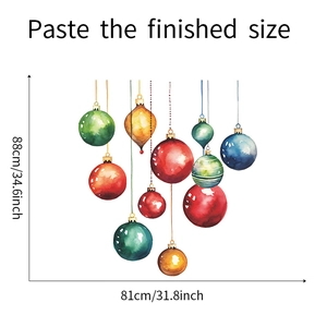 Vue macro des stickers muraux boules de Noël aquarelle avec dimensions 88x81cm
