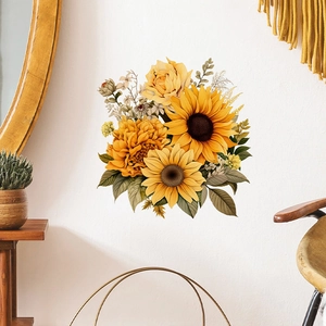 Watercolor sunflower and floral wall stickers for home bedroom and study room decoration