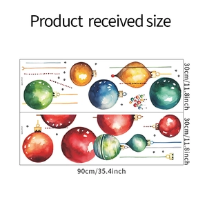 Détails du lot de stickers muraux boules de Noël aquarelle avec dimensions du produit