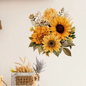 Self-adhesive sunflower wall stickers for bedroom decor with warm vintage floral patterns