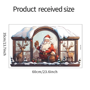 Detailed dimensions of Christmas Santa and reindeer window sticker measuring 35 by 60 cm