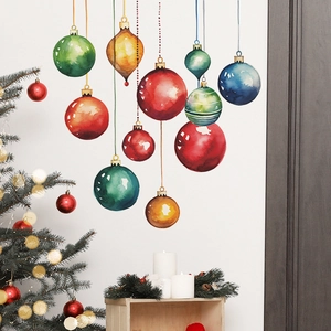 Stickers Muraux Boules de Noël Aquarelle pour Salon Chambre PVC Autocollant Amovible Décoration Murale de Fête Noël