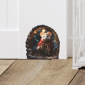 3D cartoon Christmas mouse wall sticker applied to white wall and wood floor