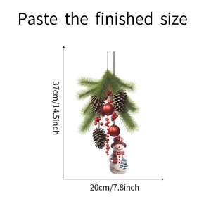 Dettaglio dell'adesivo 3D pupazzo di neve con pigne e bacche con dimensioni del prodotto