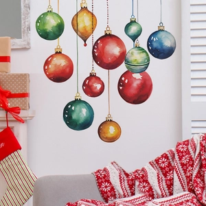 Stickers muraux de Noël boules aquarelle pour décoration festive du salon maison