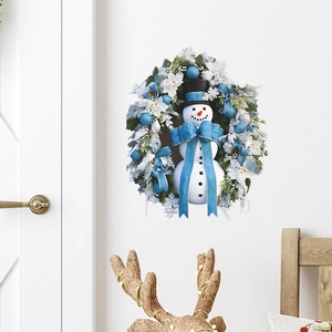Christmas Snowman Wreath Wall Sticker PVC Self Adhesive Simulated 3D Decal For Home Window Door Decoration Holiday Ornament