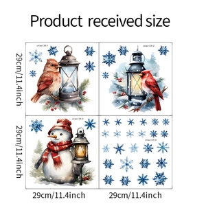 Detailed view of 4-piece watercolor Christmas wall stickers with snowman and retro lanterns