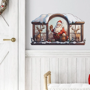Christmas Santa Reindeer Window Wall Stickers PVC Removable Festive Glass Decal For Home Living Room Bedroom Decoration