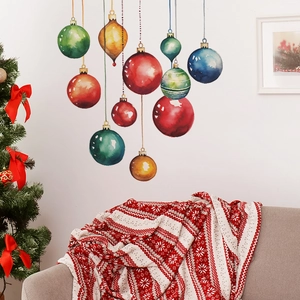 Stickers muraux vintage de boules de Noël à l'aquarelle pour déco de fête chaleureuse