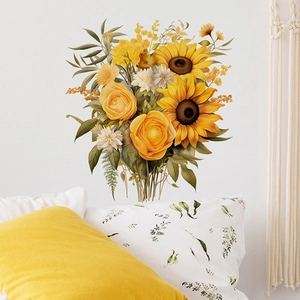 Self-adhesive sunflower wall stickers for cozy bedroom and living room decor