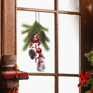 Decorazione da parete pupazzo di neve di Natale con pigne e bacche su cornice in legno
