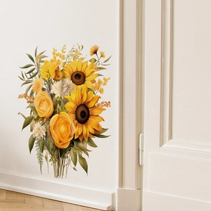 Vibrant sunflower and yellow rose wall decals displayed on a clean white home interior wall