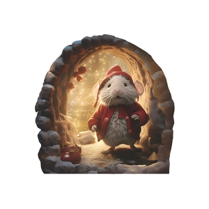 3D Christmas mouse in cozy wall hole sticker, self-adhesive cartoon home decor for kids room