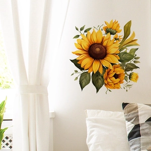 Self-adhesive sunflower wall stickers for living room decor with bright yellow petals