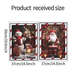 Detailed view of Santa and Snowman wall stickers with size dimensions for Xmas decoration