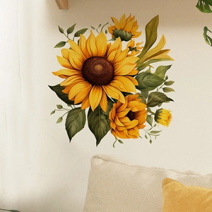 Colorful sunflower wall stickers for living room decor featuring bright yellow floral designs
