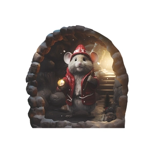 3D cartoon mouse wall sticker wearing a red raincoat and holding a glowing lantern detail