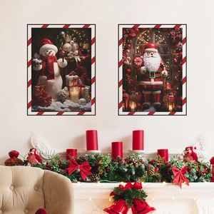 Christmas Santa Claus Snowman Wall Stickers PVC Waterproof Removable Decals For Living Room Bedroom Home Holiday Decoration