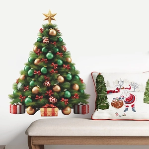 Pegatina de Pared Árbol de Navidad Grande Con Adornos Lazos Cajas de Regalo Para Dormitorio Sala de Estar Decoración Hogar
