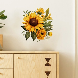 Sunflower wall sticker decor with hand-painted floral art for modern living room interiors