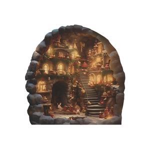 Macro detail of 3D Christmas mouse hole wall sticker with festive rabbit house and stone cave