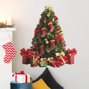 Christmas tree wall sticker with gifts and festive decor for holiday home styling