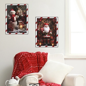 Christmas wall stickers featuring Santa and Snowman in cozy home holiday decor settings