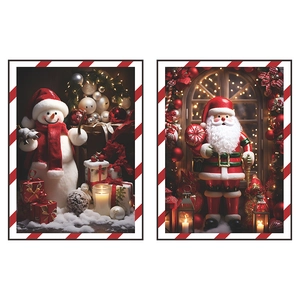 Christmas wall stickers featuring Santa Claus and snowman with festive gift boxes and candles