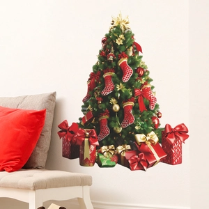 Festive Christmas tree wall sticker with gift boxes for cozy holiday home decoration