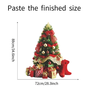 Finished size dimensions of Christmas tree wall sticker measuring 88cm by 72cm on white background
