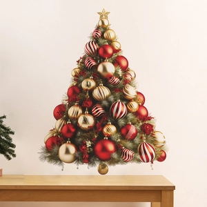 Christmas tree wall sticker with gold star and colorful baubles for home decor