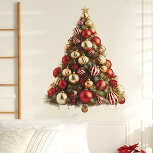 Christmas tree wall sticker made of red and gold decorative balls for festive home decor