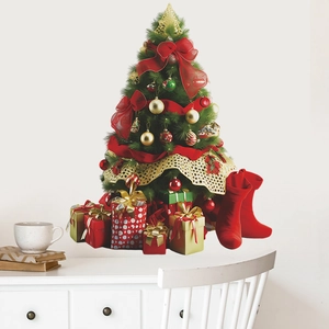 Christmas Tree Gift Boxes Boots Wall Stickers PVC Self Adhesive Festive Home Decor Decals For Living Room Bedroom