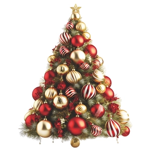 Detail of a green Christmas tree sticker with red and gold baubles and a star topper