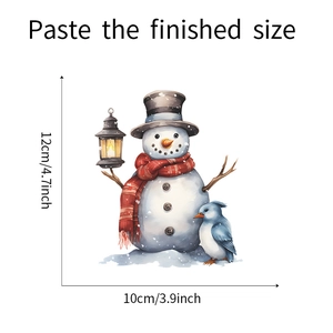 Detailed dimension guide for watercolor snowman and blue bird wall sticker, 12x10cm size