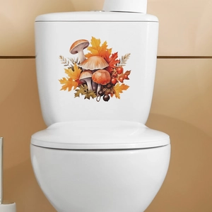 Cartoon mushroom and maple leaf wall stickers for cozy kids room and bathroom decor