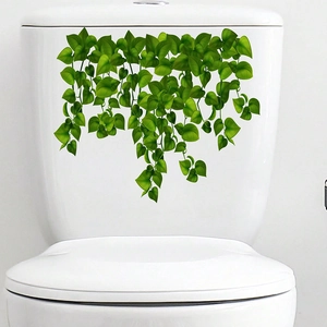 Self-adhesive green leaf wall sticker with vine pattern for bathroom toilet decor