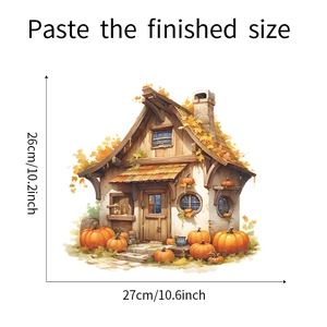 Sticker mural maison citrouille pour chambre enfant avec détails de taille 26x27cm