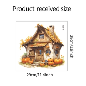 Tableau des tailles du stickers mural maison citrouille dimensions 29cm x 28cm