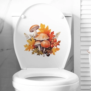 Autumn mushroom and maple leaf self-adhesive toilet seat stickers for home wall decor