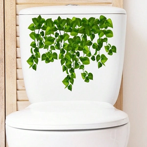 Self-adhesive green hanging leaf wall stickers for bathroom and toilet home decoration