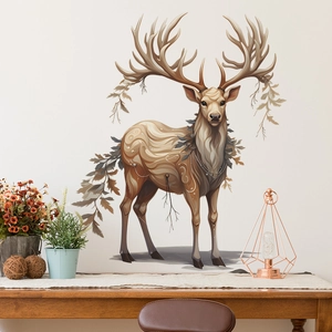 Cartoon maple elk wall sticker for children's room in elegant Nordic forest style