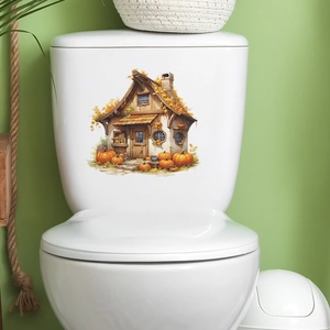 Sticker de toilette citrouille mignon pour décoration d'automne sur céramique blanche
