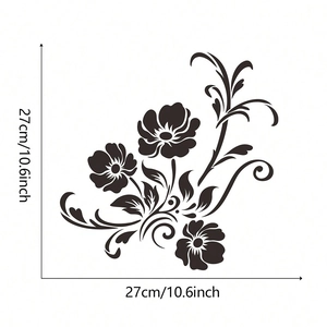 Detail view of black floral wall sticker with vine patterns and size dimensions 27cm