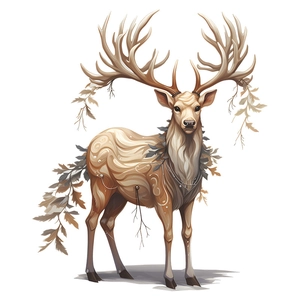 Detailed view of deer wall sticker with elegant swirls and autumn leaf antlers