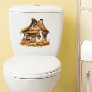 Sticker citrouille mignonne pour déco de salle de bain avec motif feuilles d'automne