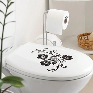 Self-adhesive black floral vine wall sticker decor for bathroom toilet lids