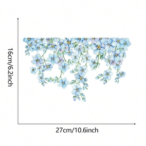 Detailed dimensions of blue floral toilet wall stickers measuring 10.6 by 6.2 inches