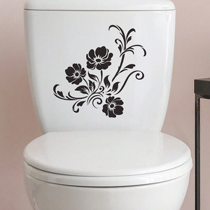 Black Floral Vine Toilet Sticker PVC Waterproof Wall Decal For Bathroom Home Decor Removable Adhesive Silhouette Art